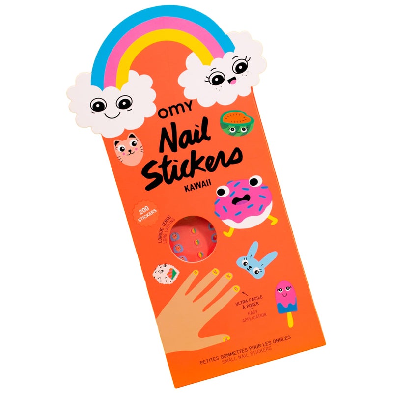 Omy Kawaii Nail Stickers for Kids - 200 Stickers, Waterproof, Durable, Fun, Creative Designs | Strong Enough to Last Through Hand Washing - Easy to Apply, Safe, Non-Toxic | Age 3 and Up - Image 1