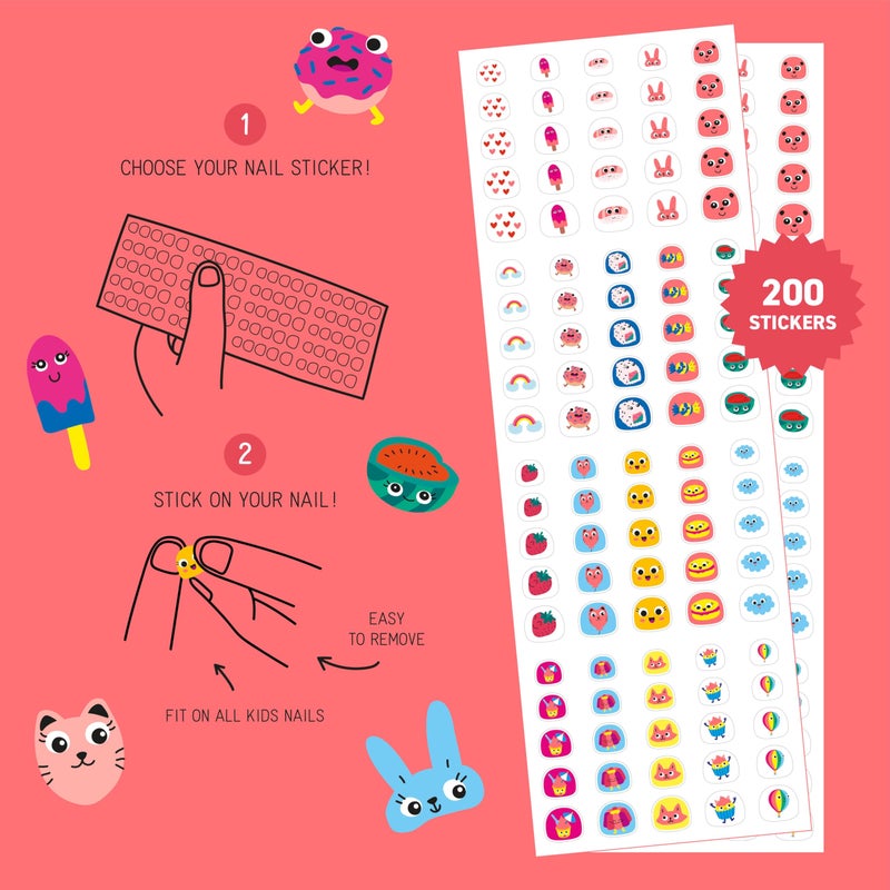 Omy Kawaii Nail Stickers for Kids - 200 Stickers, Waterproof, Durable, Fun, Creative Designs | Strong Enough to Last Through Hand Washing - Easy to Apply, Safe, Non-Toxic | Age 3 and Up - Image 3