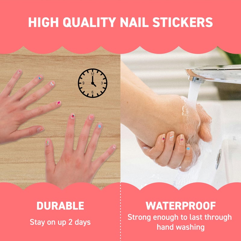 Omy Kawaii Nail Stickers for Kids - 200 Stickers, Waterproof, Durable, Fun, Creative Designs | Strong Enough to Last Through Hand Washing - Easy to Apply, Safe, Non-Toxic | Age 3 and Up - Image 4