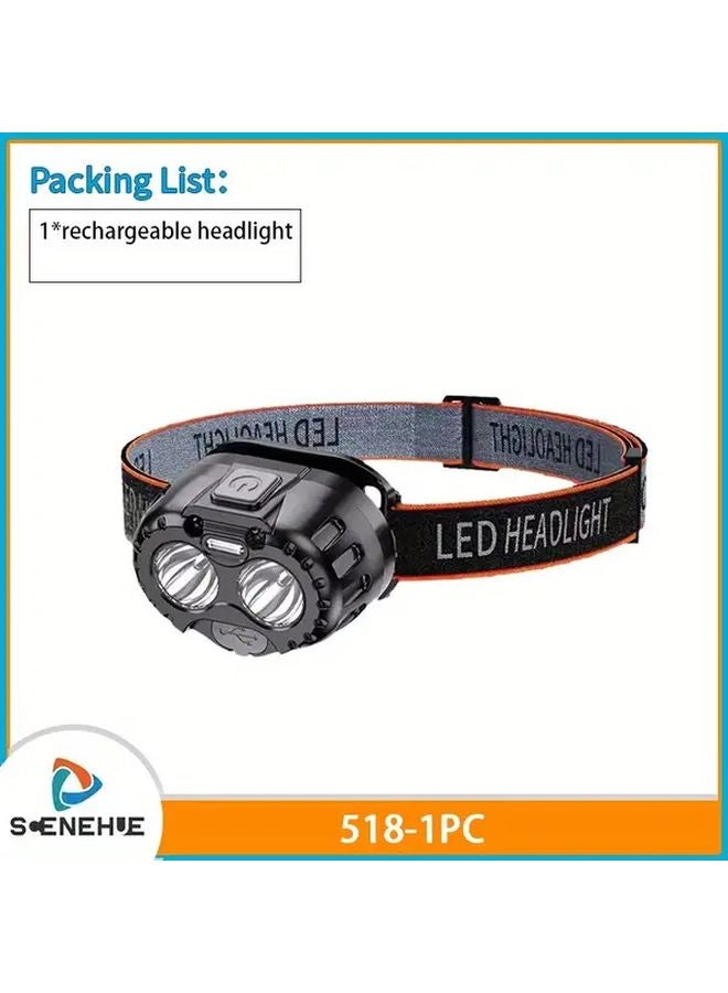 USB Rechargeable 2 LED Headlamp Adjustable Gooseneck Hands Free For Camping Hiking - Image 1