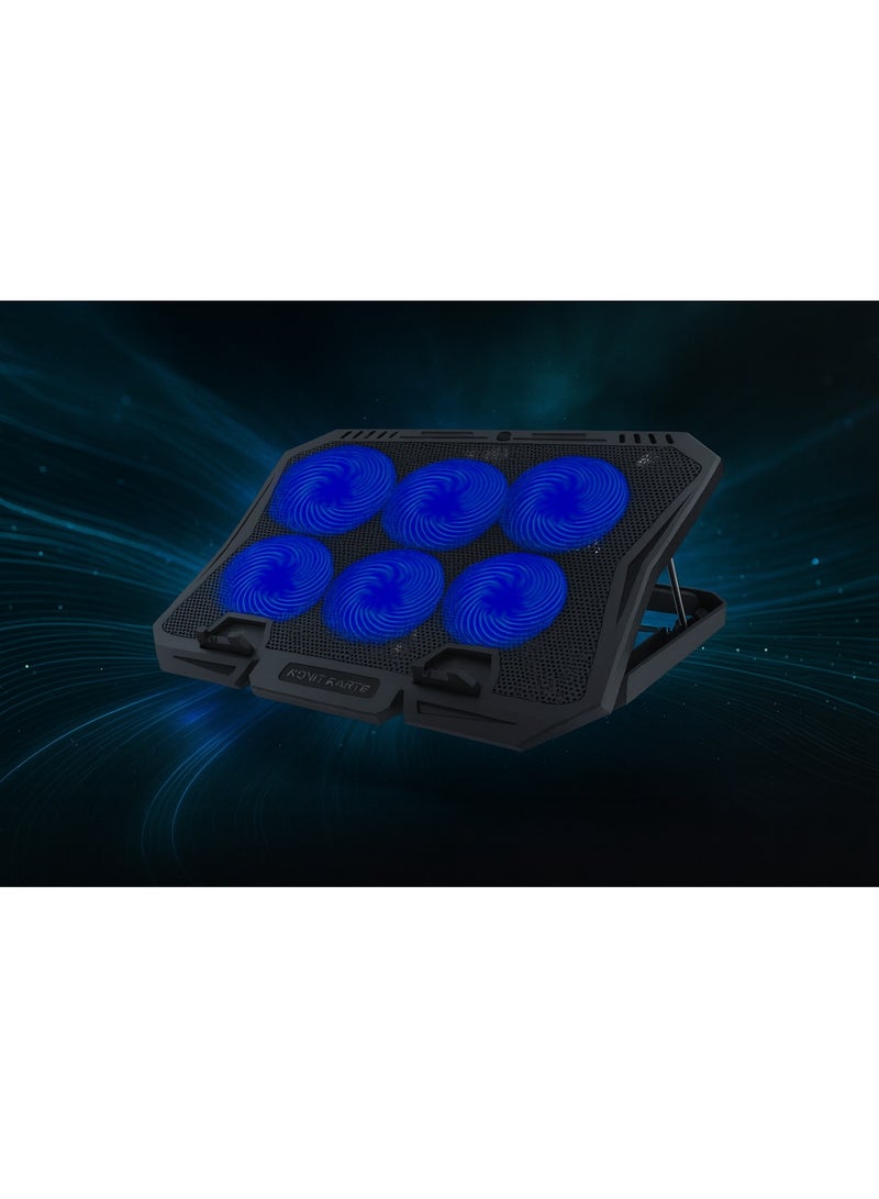 Utopia X6B Laptop Cooling Pad - Six Powerful 7cm Cooling Fans - LED Lighting - Slim Design - Eight Stand Positions - Two USB Ports - Compatible with Laptops up to 17" - Image 5