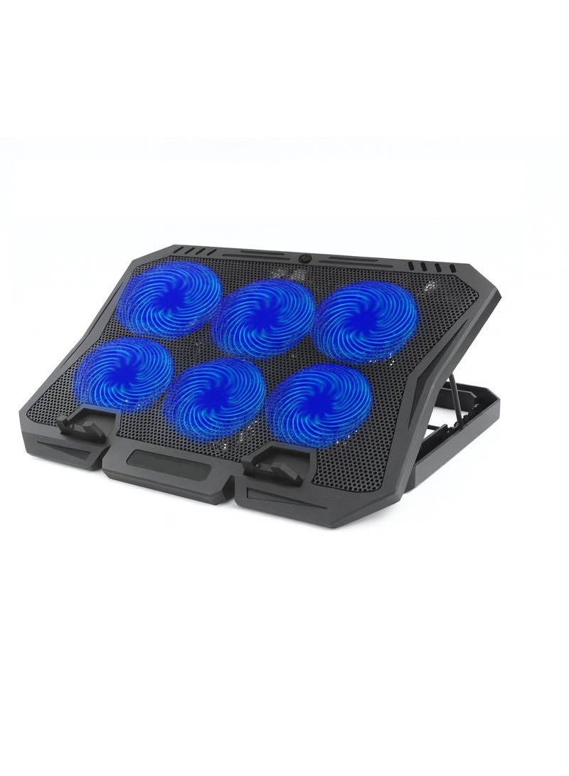 Utopia X6B Laptop Cooling Pad - Six Powerful 7cm Cooling Fans - LED Lighting - Slim Design - Eight Stand Positions - Two USB Ports - Compatible with Laptops up to 17" - Image 1