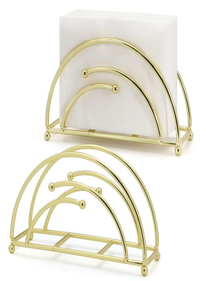 Realand 2Pcs Napkin Holder for Table, Arc Modern Napkin Holders for Paper Napkins, Upright Cocktail Metal Napkin Holder Dispenser for Dinner Kitchen Christmas, Golden - Image 1