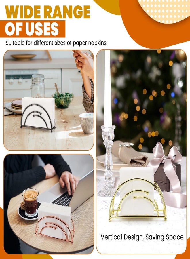 Realand 2Pcs Napkin Holder for Table, Arc Modern Napkin Holders for Paper Napkins, Upright Cocktail Metal Napkin Holder Dispenser for Dinner Kitchen Christmas, Golden - Image 5