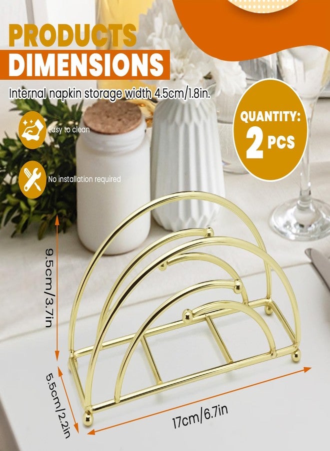 Realand 2Pcs Napkin Holder for Table, Arc Modern Napkin Holders for Paper Napkins, Upright Cocktail Metal Napkin Holder Dispenser for Dinner Kitchen Christmas, Golden - Image 2
