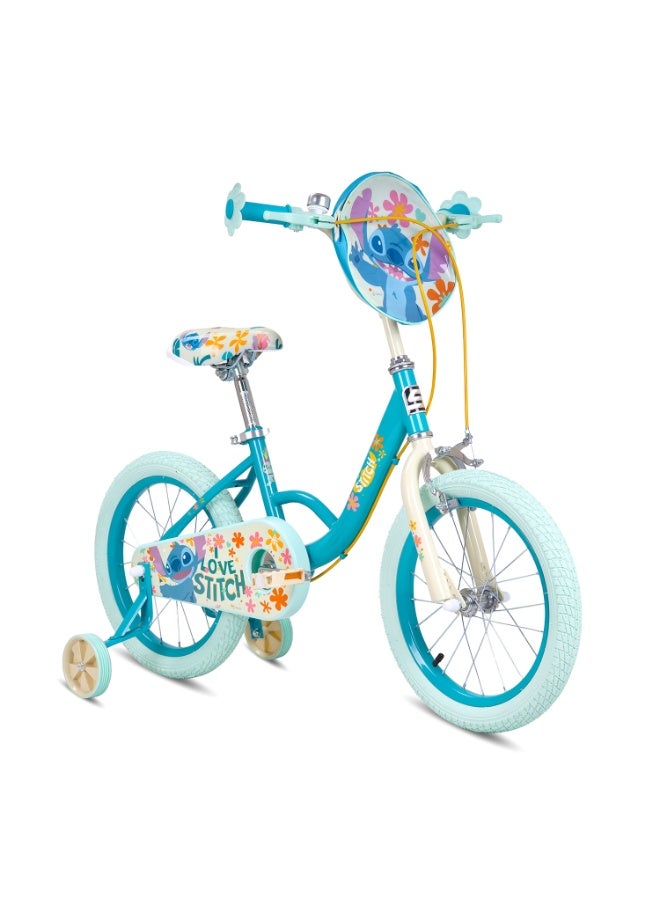 Spartan | 16" Disney Stitch Kids Bicycle - Ergonomic Steel Frame, Child-Safe Caliper Brakes, Reinforced Removable Training Wheels, Quick-Release Seatpost, Full Chain Guard, 16" Air Tyres, Stitch Design | SP-3320-16 - Image 1