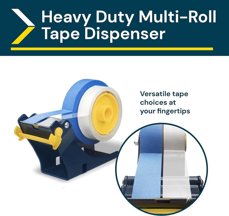 excell ET-12281 Multi Roll Tape Dispenser Holder with Cutter: Durable Metal Construction, Cutting Angle Range, Anti-Rust Blade. Adjustable Tension for Perfect Tape Application. (2 Inch) - Image 2