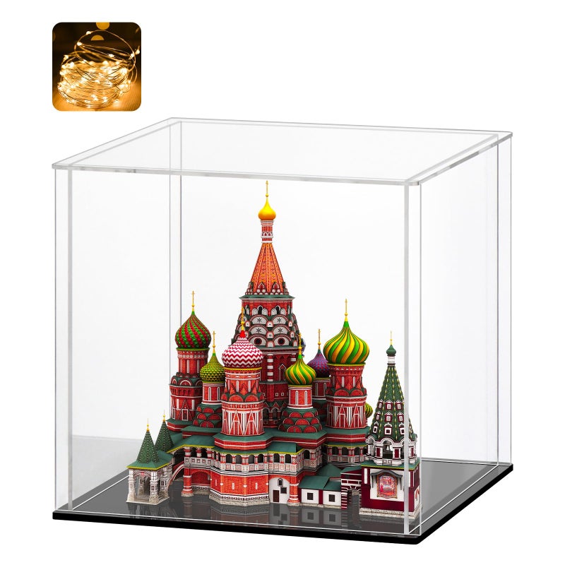 LASOA Acrylic Display Case â€“ Display Box for Collectibles, Figures, Memorabilia, Clear Showcase with Black Base, Self-Assembly Display Container, 12x12x12 inch - Image 1
