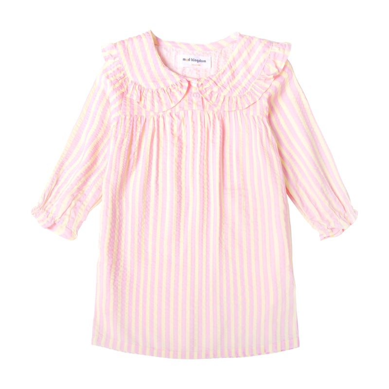 Mud Kingdom Big Girls Long Sleeve Nightgowns Cute Peter Pan Collar Nightdress Pink Stripes Ruffle Sleepwear Fall Size 10-12 - Image 1