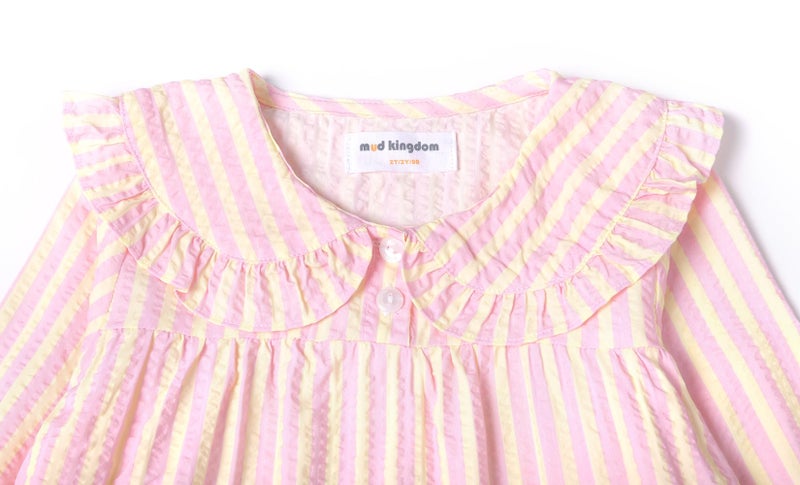 Mud Kingdom Big Girls Long Sleeve Nightgowns Cute Peter Pan Collar Nightdress Pink Stripes Ruffle Sleepwear Fall Size 10-12 - Image 3