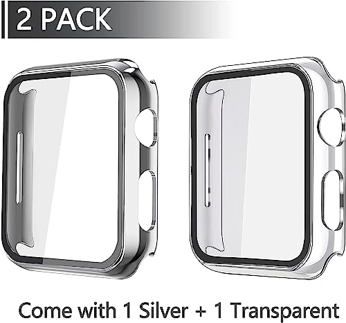 Misxi 2 Pack Hard PC Case with Tempered Glass Screen Protector Compatible with Apple Watch SE 2 (2024) SE Series 6 Series 5 Series 4 40mm, 1 Sliver + 1 Transparent - Image 2