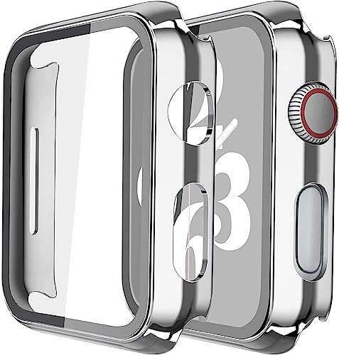 Misxi 2 Pack Hard PC Case with Tempered Glass Screen Protector Compatible with Apple Watch SE 2 (2024) SE Series 6 Series 5 Series 4 40mm, 1 Sliver + 1 Transparent - Image 1