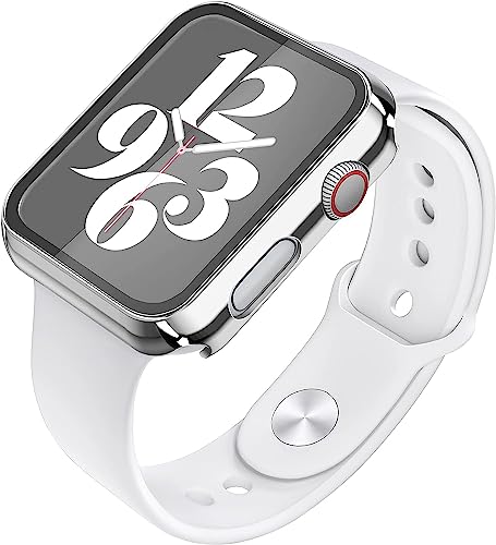 Misxi 2 Pack Hard PC Case with Tempered Glass Screen Protector Compatible with Apple Watch SE 2 (2024) SE Series 6 Series 5 Series 4 40mm, 1 Sliver + 1 Transparent - Image 4