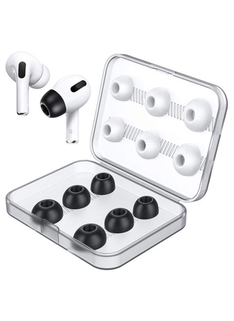 Replacement Ear Tips for AirPods Pro, White-Silicone and Black-Memory Foam Ear Buds Tips with Portable Storage Box, Fit in The Charging Case, Anti-Slip Reducing Noise in-Ear Eartips (S/M/L)