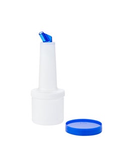 Restaurantware Restaurantware-0.5 qt Plastic Quick Pour Storage Container Bottle - with Blue Spout and Lid - Bar Storage Bottle - Bar Storage Bottle - 3 1/2" x 3 1/2" x 10 1/4" - 1ct Box - Bar Lux  - Image 1