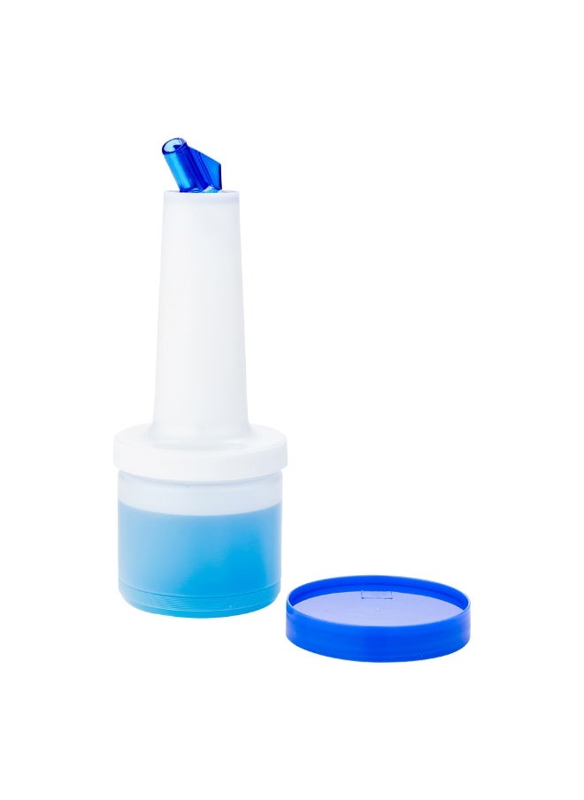 Restaurantware - 0.5 qt Plastic Quick Pour Storage Container Bottle - with Blue Spout and Lid - Bar Storage Bottle - Bar Storage Bottle - 3 1/2" x 3 1/2" x 10 1/4" - 1ct Box - Bar Lux - Image 1