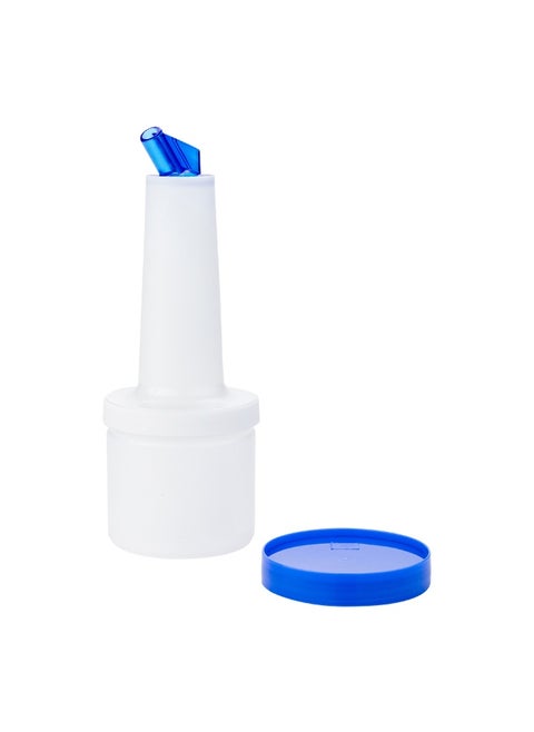 0.5 qt Plastic Quick Pour Storage Container Bottle - with Blue Spout and Lid - Bar Storage Bottle - Bar Storage Bottle - 3 1/2" x 3 1/2" x 10 1/4" - 1ct Box - Bar Lux