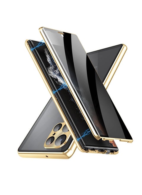Magnetic Case Compatible with Samsung Galaxy S23 Ultra Case Magnetic Adsorption Shockproof Aluminum Bumper Double Sided Tempered Glass Case for Galaxy S23 Ultra
