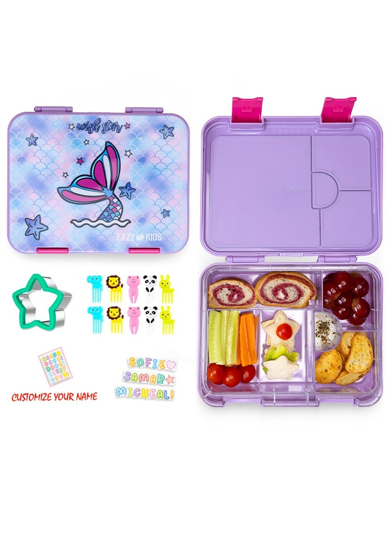 Eazy Kids 6 And 4 Convertible Bento Lunch Box With Sandwich Cutter Set - Mermaid Purple - Image 1