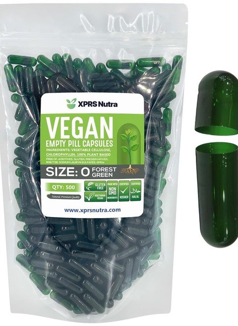 Size 0 Empty Capsules - 500 Count Empty Vegan Capsules - Vegetarian Empty Pill Capsules - DIY Vegetable Capsule Filling - Veggie Pill Capsules Empty Caps (Clear Green)