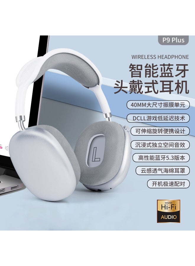 Yomo P9plus Silver Over-ear Bluetooth Wireless Headphones Wired Gaming Earphones With Smart Noise Cancellation Compatible With Huawei Xiaomi Apple - Premium Sound Quality