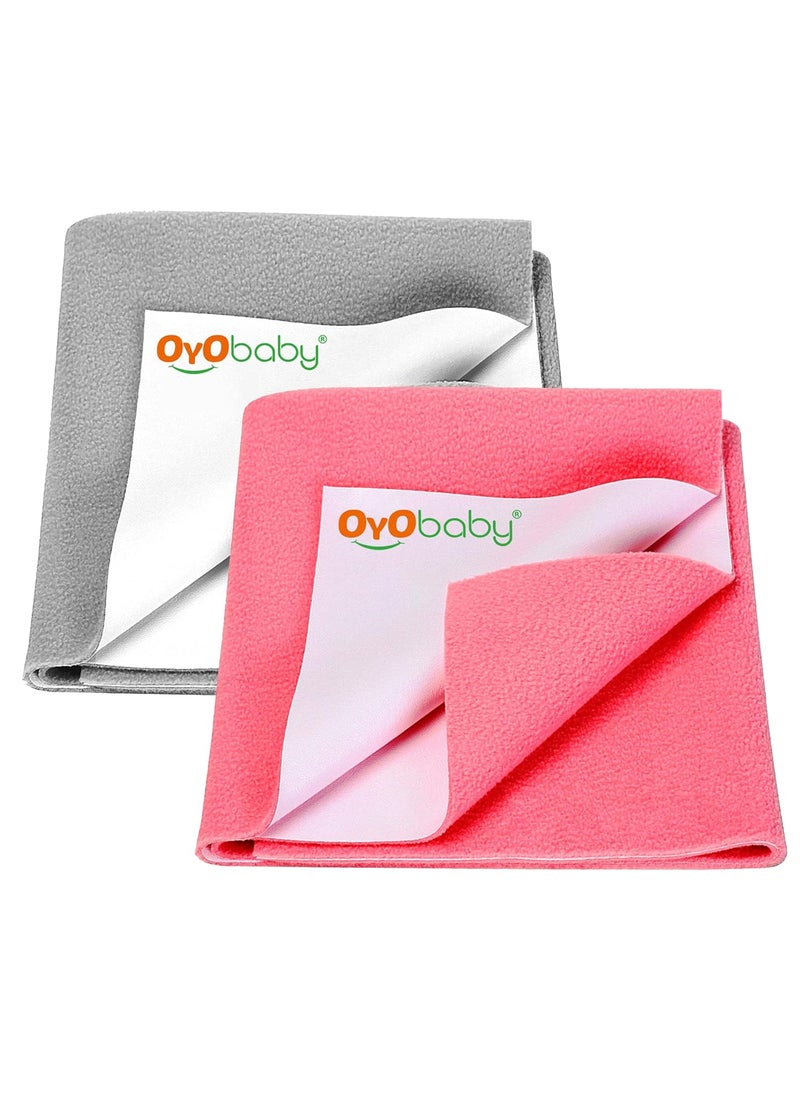 OYO BABY OYO BABY Extra Absorbent Waterproof Baby Dry Sheet Small Size (70x50cm) – Pack of 2 – Quick Dry Sheet for Bed Protector, Soft & Breathable Grey + Salmon Rose  - Image 1