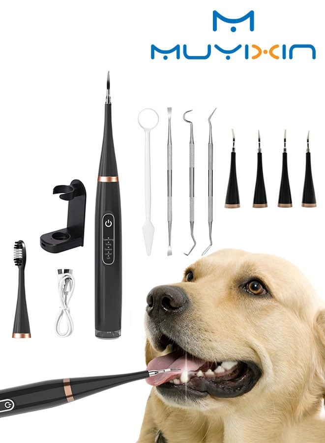 Muyixin مزيل اللويحات للأسنان - فرشاة أسنان كهربائية للكلاب مجموعة فرشاة الحيوانات الأليفة، 5 أوضاع كهربائية + 4 رؤوس تنظيف، رعاية فعالة للأسنان، تساعد في صحة الفم للكلب. (أسود) - Image 1