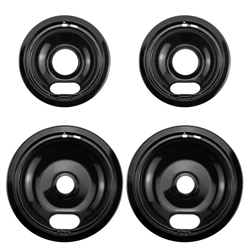 APPLIANCEMATES W10290350 W10290353 Burner Porcelain Drip Pans Set Replacement by APPLIANCEMATES Fits whirlpool Electric Range Stove Top Drip Bowls 4Pack Includes 2 Large 8Inch and 2 Small 6Inch Black 