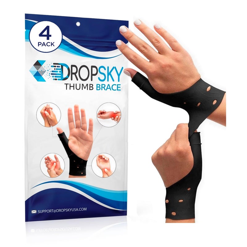 Dropsky Thumb Brace 4 Pack â€“ Waterproof Thumb Splint with Gel Pad for Carpal Tunnel, Arthritis & Trigger Finger Relief â€“ Adjustable Compression Wrist Stabilizer for Left & Right Hand - Black - Image 1