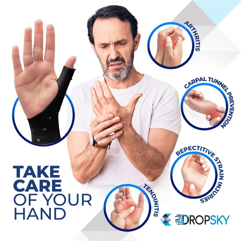 Dropsky Thumb Brace 4 Pack â€“ Waterproof Thumb Splint with Gel Pad for Carpal Tunnel, Arthritis & Trigger Finger Relief â€“ Adjustable Compression Wrist Stabilizer for Left & Right Hand - Black - Image 3