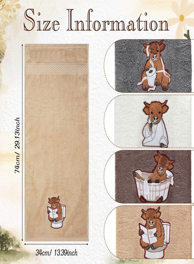 SmoothNovelty 4 Pcs Highland Cow Bathroom Towels Cow Hand Face Wash Towels 29" x 13" Cotton Funny Embroidered Farmhouse Decorative Bathroom Decoration for Kitchen Accessories Housewarming - Image 2