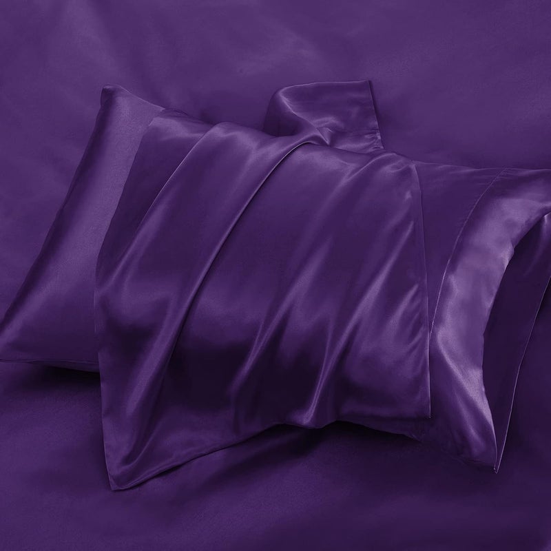P Pothuiny 6 Pieces Queen Satin Sheets Luxury Purple Satin Bedding Sheet Set, 1 Deep Pocket Fitted Sheet + 1 Flat Sheet + 4 Pillow Cases - Image 5