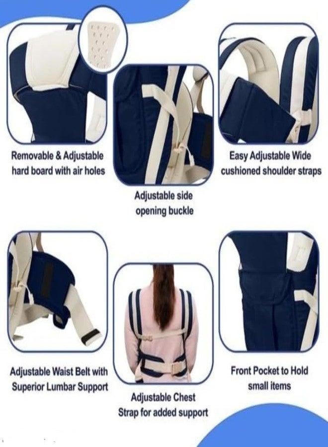HIERAX Baby Carrier, Brown and Cream, Ergonomic Design with Padded Straps, Front and Back Carry (navyblue&Beige) - Image 4
