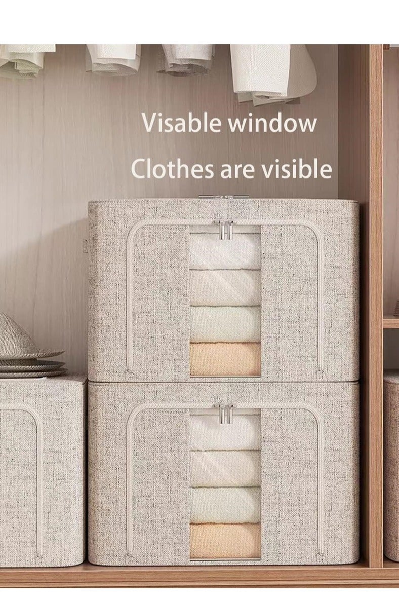 3pcs Clothes Stroage Boxes, Folding Clothes Storage Bins Closet organizers with Metal Frame, 66L Storage Containers Fabric Bags with Zipper and Clear Windows (3pcs × 100L） - Image 2