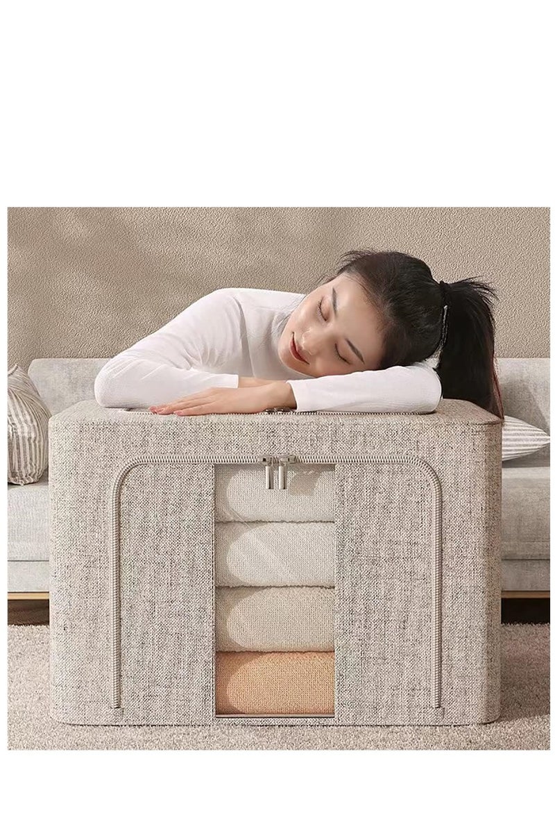 3pcs Clothes Stroage Boxes, Folding Clothes Storage Bins Closet organizers with Metal Frame, 66L Storage Containers Fabric Bags with Zipper and Clear Windows (3pcs × 100L） - Image 3