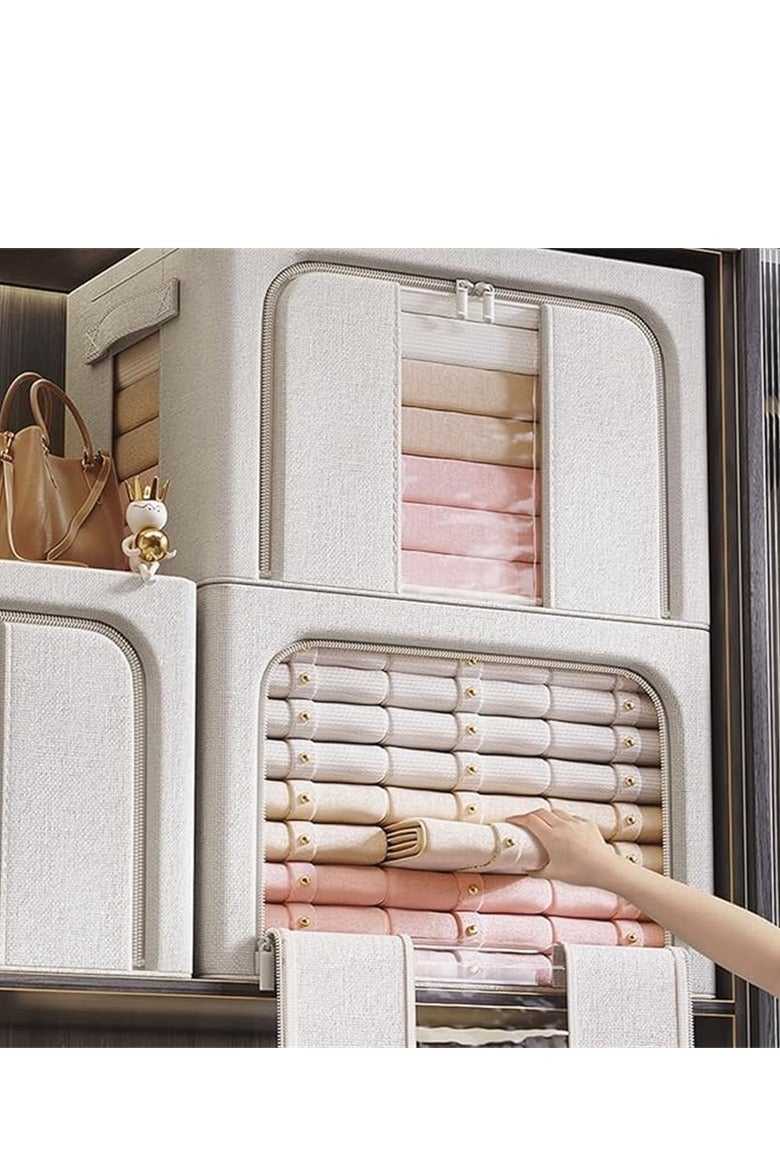 3pcs Clothes Stroage Boxes, Folding Clothes Storage Bins Closet organizers with Metal Frame, 66L Storage Containers Fabric Bags with Zipper and Clear Windows (3pcs × 100L） - Image 4