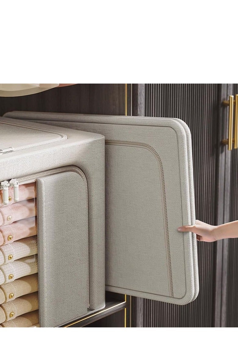 3pcs Clothes Stroage Boxes, Folding Clothes Storage Bins Closet organizers with Metal Frame, 66L Storage Containers Fabric Bags with Zipper and Clear Windows (3pcs × 100L） - Image 5