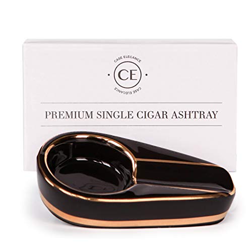 CASE ELEGANCE Black and Gold Inlay Ceramic Ashtray for Single Cigar - Image 1