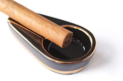 CASE ELEGANCE Black and Gold Inlay Ceramic Ashtray for Single Cigar - Image 3