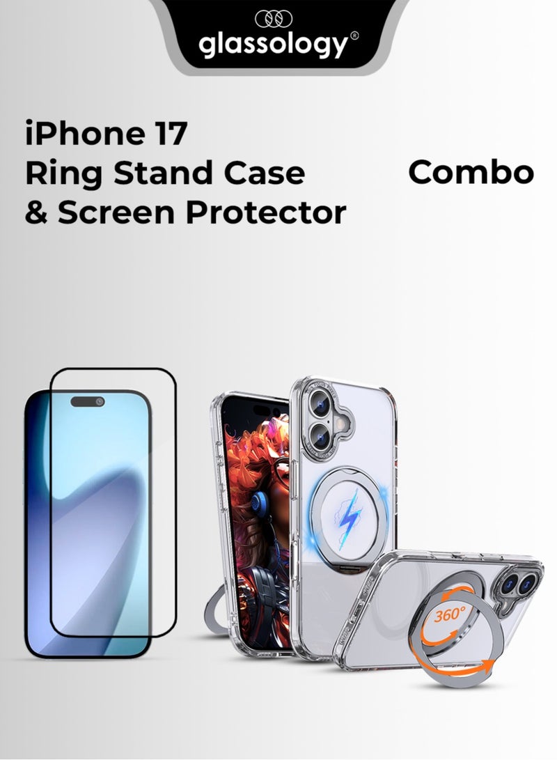 جلاسولوجي iPhone 17 White Essentials Bundle – MagSafe Ring Stand Case + Ultra-Clear Screen Protector - Image 1