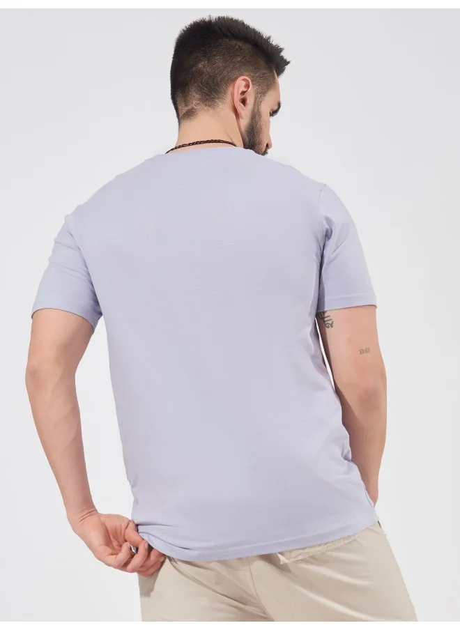 مانياك Mens Solid Half Sleeve Round Neck Lavender Cotton Slim Fit T-Shirt