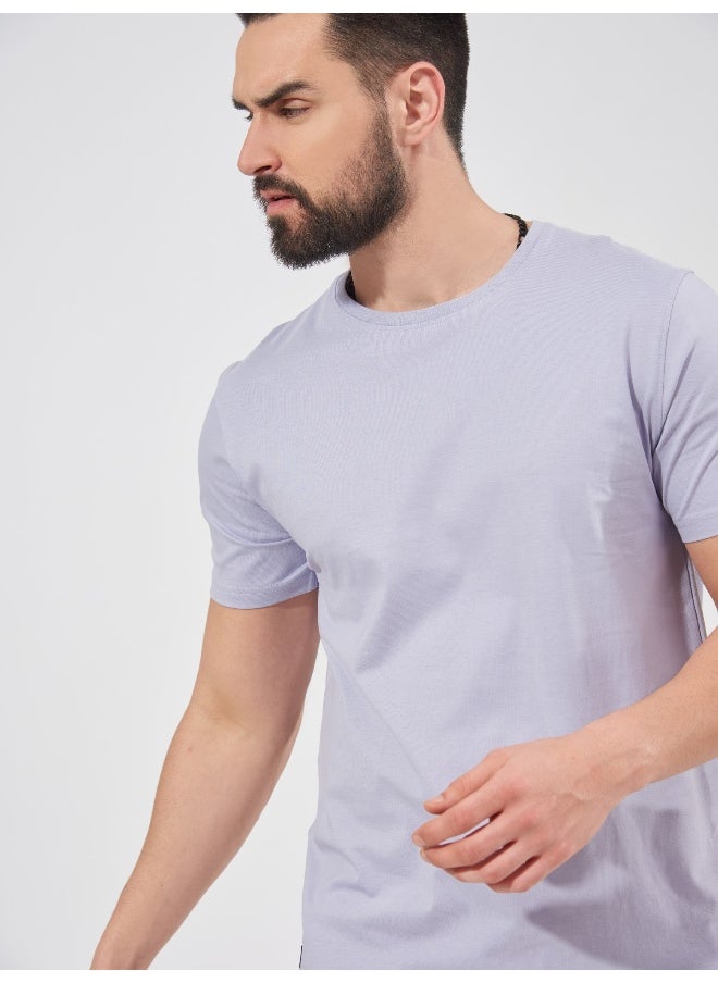 Maniac Mens Solid Half Sleeve Round Neck Lavender Cotton Slim Fit T-Shirt  - Image 4