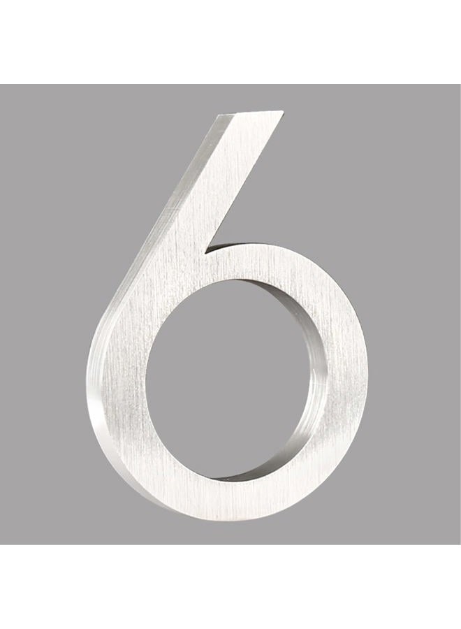 HASWARE Floating House Number 4 inch Stylish Door Numbers Alphabet Plaque Street Home Address Numerals (Small 6, Silver) - Image 1