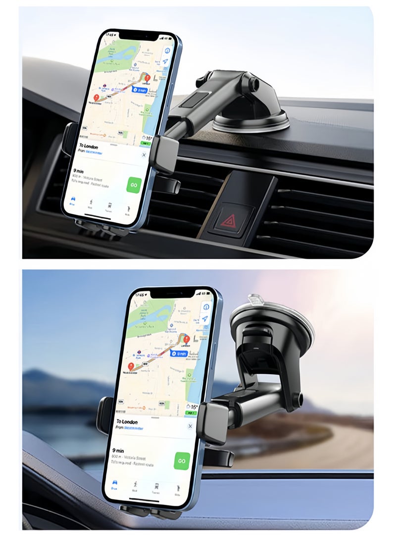 Car Phone Holder Dashboard Adjustable Car Mobile Stand Windshield Car Cradle Suction Compatible For iPhone 15 Pro,15 Pro Max,13 mini | Car Phone Holder | Phone Holder Car - Black - Image 3