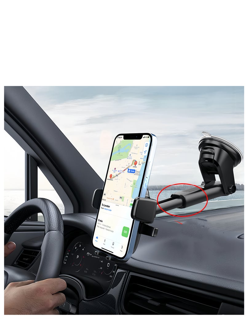 Car Phone Holder Dashboard Adjustable Car Mobile Stand Windshield Car Cradle Suction Compatible For iPhone 15 Pro,15 Pro Max,13 mini | Car Phone Holder | Phone Holder Car - Black - Image 1