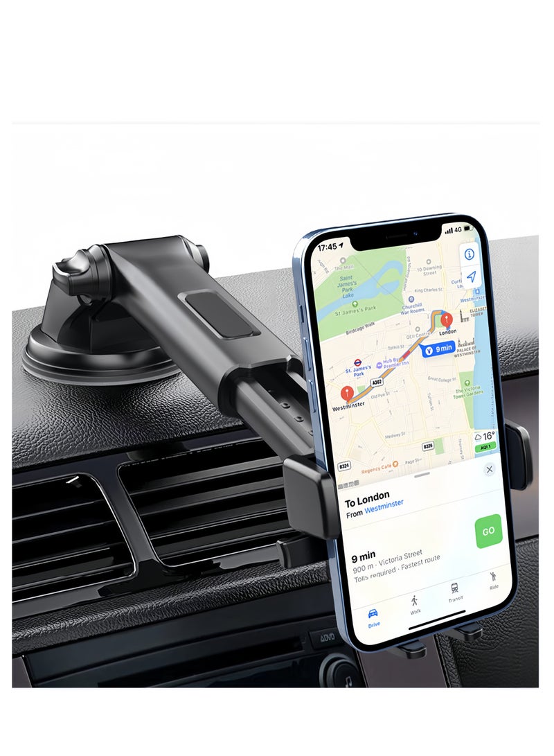 Car Phone Holder Dashboard Adjustable Car Mobile Stand Windshield Car Cradle Suction Compatible For iPhone 15 Pro,15 Pro Max,13 mini | Car Phone Holder | Phone Holder Car - Black - Image 2