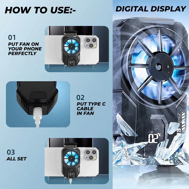 WRADER Phone Cooler for Gaming for Game Long Filming Mobile Gaming Fan Mobile Cooling Gadget (Black, ABS Body, DLA3 Model) - Image 4