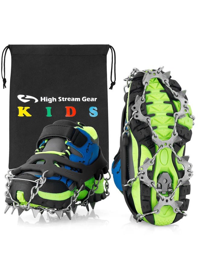 High Stream Gear Kids Ice Cleats - Snow Crampons for Hiking Boots & Shoes with 14 Stainless Steel Spikes, Anti Slip Traction Grips for Boys and Girls, Snow Cleats for Hiking, Walking & Climbing (Medium, Black) - Image 1