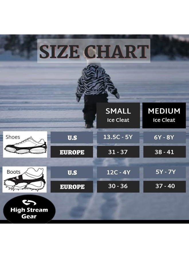 High Stream Gear Kids Ice Cleats - Snow Crampons for Hiking Boots & Shoes with 14 Stainless Steel Spikes, Anti Slip Traction Grips for Boys and Girls, Snow Cleats for Hiking, Walking & Climbing (Medium, Black) - Image 2