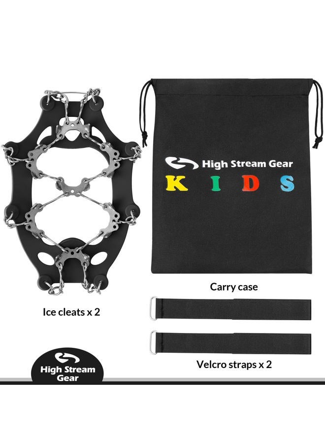 High Stream Gear Kids Ice Cleats - Snow Crampons for Hiking Boots & Shoes with 14 Stainless Steel Spikes, Anti Slip Traction Grips for Boys and Girls, Snow Cleats for Hiking, Walking & Climbing (Medium, Black) - Image 5